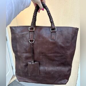 John Varvatos Brown Leather Tote Bag